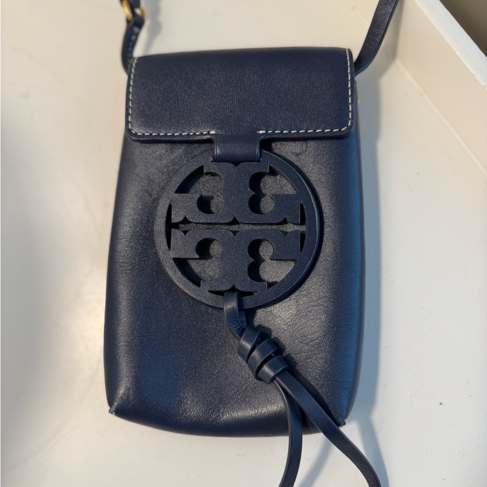 Tory Burch Blue Leather Crossbody Bag with Logo